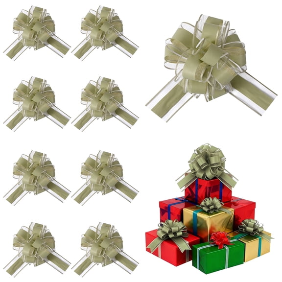 LoomJoyz 8 Pieces Large Pull Bows, Pink Gift Bow, 6 inches, Party Gift Wedding Ribbon Bows for Wrapping Boxes or Flower Decorations, Day Present Decoration Bow(Bean Green)