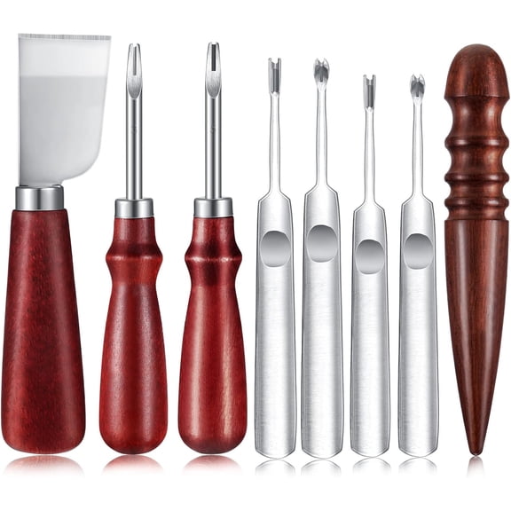 8 Pieces Leather Knife Set, Including Leather Edge Beveler Groover, Cutter Wood Leathercraft Edge Slicker Burnisher Crafting Tools Skiving Knife Leathercraft Accessories