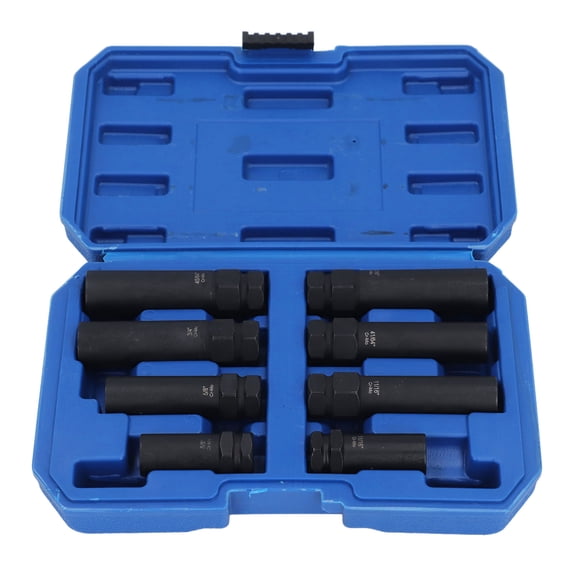 8 Pieces Lug Nut Socket Set Cr-Mo Steel Thin Walled Wheel Lock Removal Tool Kit 5/8-inch To 45/64-inch Spline Key Sockets For Automotive Maintenance 10 inches / 25.4 cm Length