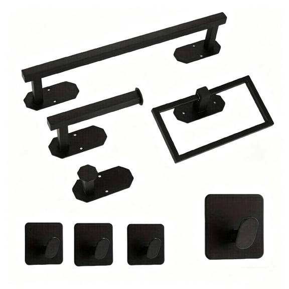 8-Pieces Matte Black Bathroom Accessories Set, Bathroom Hardware Set,Stainless Steel Towel Racks for Bathroom Wall Mounted,Towel Racks for Bathroom,Toilet Paper Holder and Ring