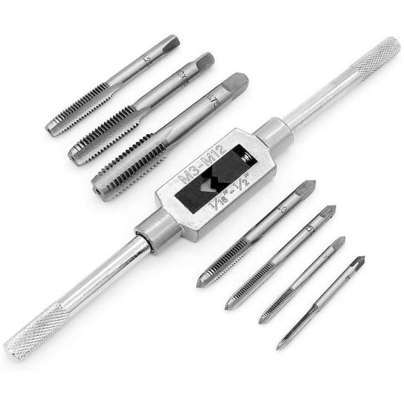 8 Pieces Metric Tap Set - Adjustable Hand Metric Thread Tap Tap With Wrench - M3 M4 M5 M6 M8 M10 M12