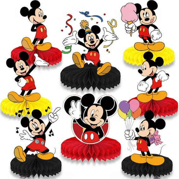 8 Pieces Mickey Table Decorations Honeycomb Centerpieces for Tables 3D Mickey Theme Decorations for Party Honeycomb Table Decors Decors for Birthday Favors Supplies