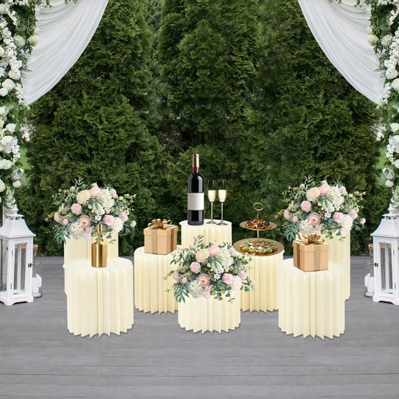 8 Pieces Milky White Foldable Paper Column Display Stands, Round Cylinder Wedding Flower Stands, Paper Column Stand for Wedding/Birthdays/ Anniversaries