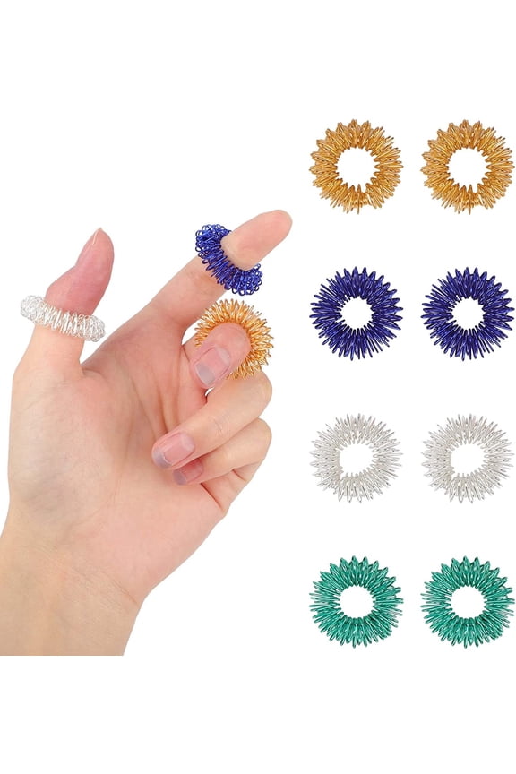 8 Pieces Mood Ring Acupressure Rings, Spiky Sensory Finger Rings Set for Teens, Adults, Silent Stress Reducer and Massager