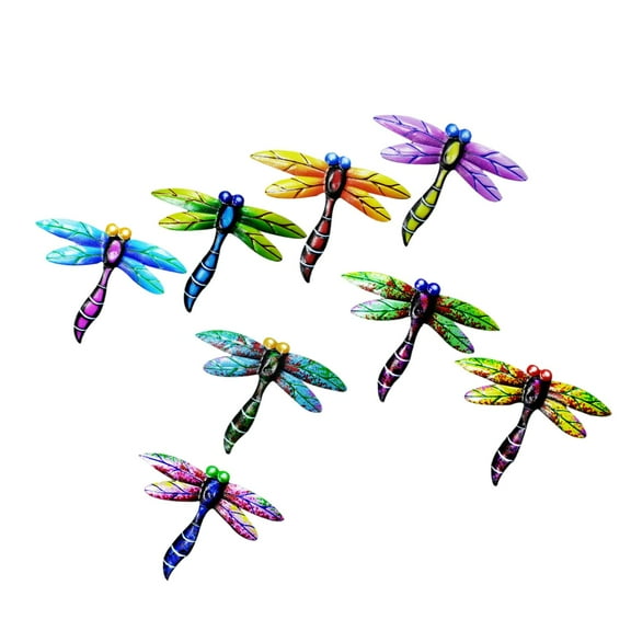 8 Pieces Multicolor Metal Iron Dragonfly Wall Sculpture for Home Patio Decor