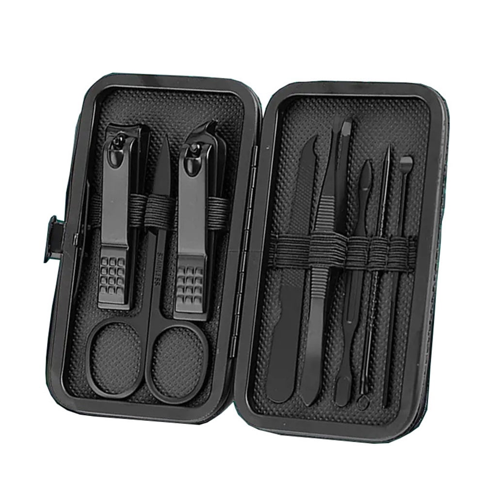 8 Pieces Nail Grooming Travel Kit, Stainless Steel Manicure Set with Fingernail & Toenail Clippers, Nail File, Slant Tip Tweezers, Cuticle Scissors, Cuticle Pusher, Travel Case