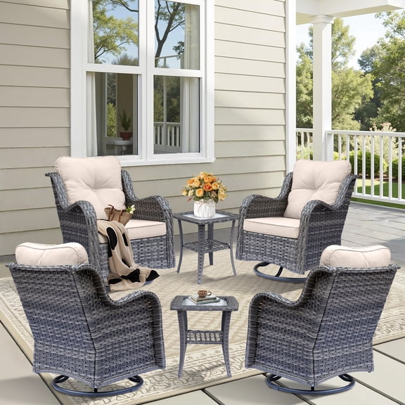 8 Pieces Outdoor Conversation Set with Swivel Rocker Chairs and Ottoman,Cushion