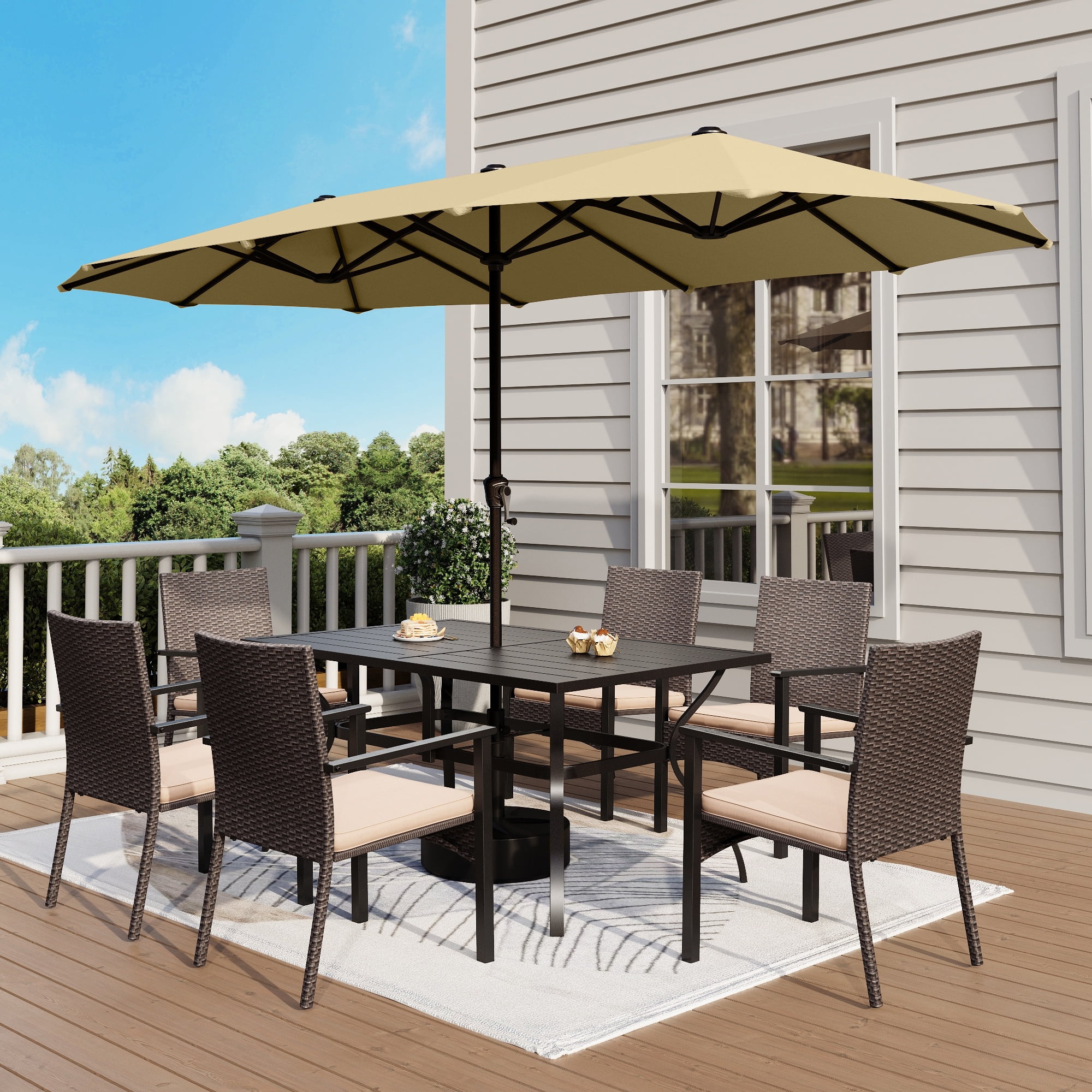 broyerk rattan wood patio umbrella stand dining table Giantex Outdoor Side with Hole, 22