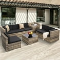 8 Pieces Outdoor Wicker Rattan Patio Furniture Sectional Set, Glass Top
