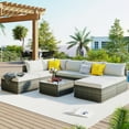 thumbnail image 1 of 8 Pieces Patio Furniture Set Outdoor Sectional Sofa Set, Gray PE Rattan Wicker Conversation Set with Coffee Table for Deck, Backyard, Lawn, Beige, 1 of 8