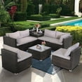 thumbnail image 1 of 8 Pieces Patio Furniture Set,Wicker Outdoor Conversation Set,Rattan Sectional Sofa Set w/Storage Box & Glass Coffee Table for Porch Poolside Backyard- Brown/Gray, 1 of 14