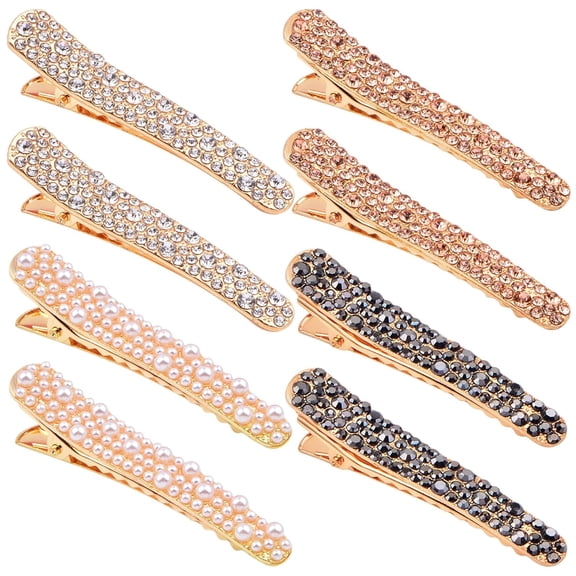 8 Pieces Pearl Rhinestone Alligator Hair Clips Metal Fancy Crystal Duckbill Hairpins Clips Hair Barrettes Tools Accessories for Women Hair Styling Decorations, 4 Colors