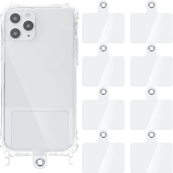 8 Pieces Phone Lanyard Patch Universal Phone Tether Plastic Phone Tether Tab Phone Case Lanyard with Metal Ring Compatible Cellphone Pad for Cellphones Safety Drop Protection (Transparent)