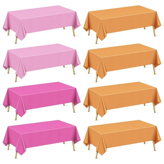 8 Pieces Pink & Orange Series Rectangle Tablecloth, 54x72" Solid Color Waterproof & Spillproof Disposable Plastic Table Cover, Durable Party Tablecloth for Dining, Buffet, Picnic, Outdoor Events