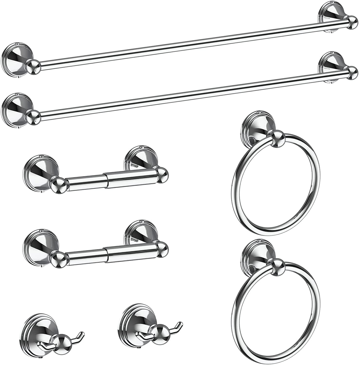 8-Pieces Polished Chrome Bathroom Accessories Set, 24 Inch Bath Towel ...