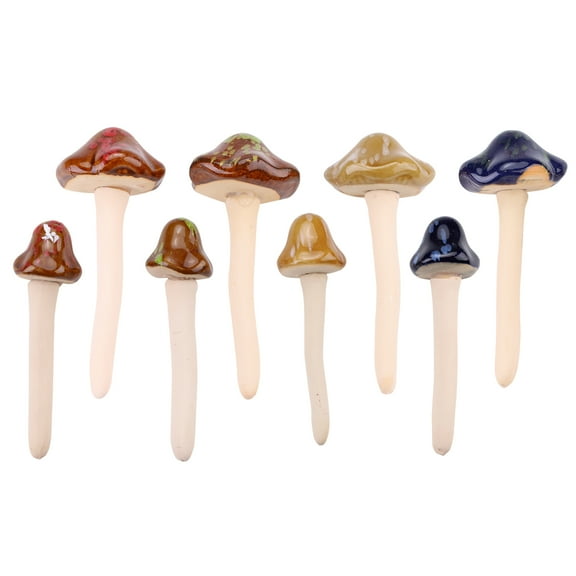 8 Pieces Porcelain Mushroom Garden Decor, Indoor and Outdoor Mushroom Statue Figurines, Simulated Porcelain Decorative Plant Stakes for Yard Potting Flowerpot Landscape Ornaments