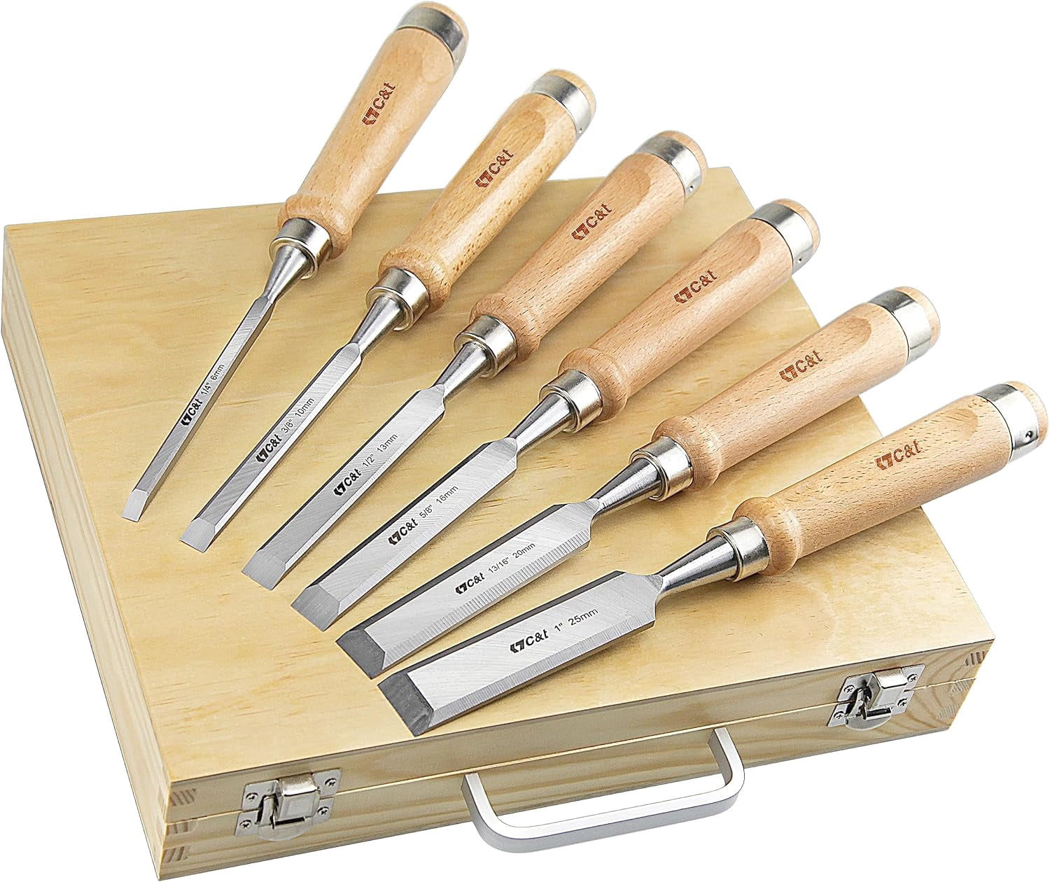 8 Pieces Premium Wood Chisel Set with Wooden Case, 6 Pieces Wood Chisel ...