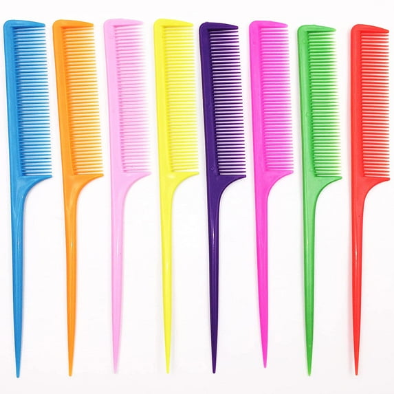8 Pieces Rat Tail Combs Styling Comb ABS Plastic Tail Comb for Parting hair Braiding Back Combing Root Teasing Adding Volume Evening Styling 8 color