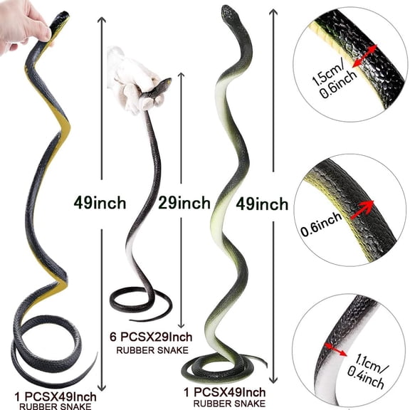 8 Pieces Realistic Rubber Snakes - Fake Black Plastic Snakes for Garden & Pranks