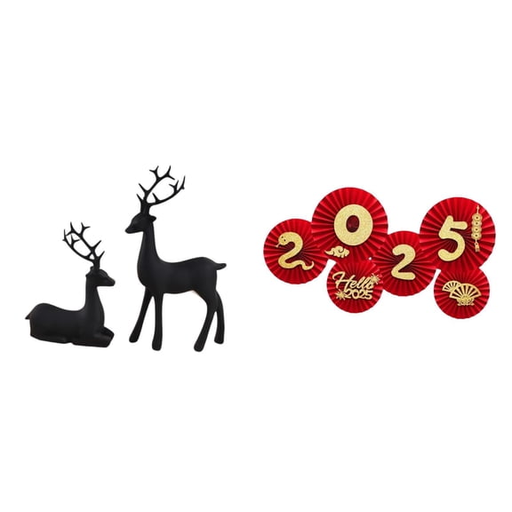 8 Pieces Reindeer Statue Resin Deer Figurine Festive Paper Fan Material for Spring Festival Living Room Decor