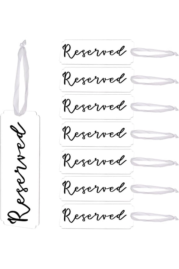 8 Pieces Reserved Signs Reserved Signs for Wedding Chairs Acrylic Tag Hanging with Ribbon for Wedding Important Events Church Pews Chair and Restaurant (Black Lettering Style) for DIY