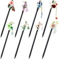 thumbnail image 1 of 8 Pieces Retro Asian Chinese Traditional Hanfu Butterfly Flower Wooden Hair Sticks Pins with Bead Pendants Hair Chopsticks Forks Bun Updo Holders for Women Girls, 1 of 4