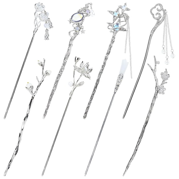 8 Pieces Retro Vintage Asian Japanese Chinese Hanfu Gold Metal Flower Hair Sticks with Pearl Pendants Fishtail Lotus Butterfly Long Hair Pins Forks Chopsticks Bun Updo Holders for Women Girls