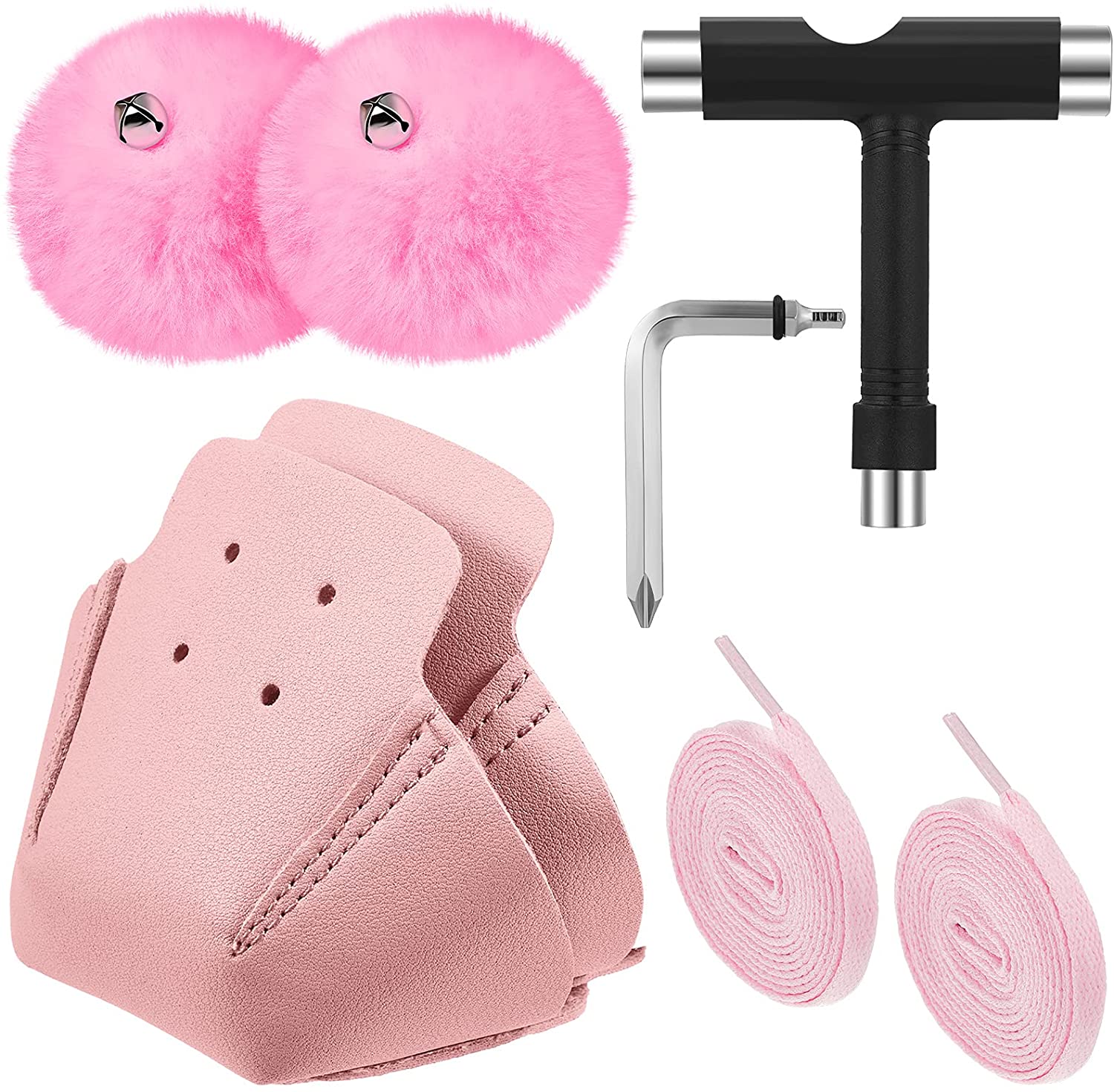 8 Pieces Roller Skate Pompom Guard Sets Including 2 Pieces Fluffy Tie