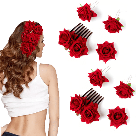 8 Pieces Rose Flower Hair Clip Big Rose Brooch Floral Clips Mexican Flower Hair Accessories for Woman Flower Barrettes Hairpins Flower Headdress