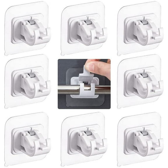 8 Pieces Self Adhesive Curtain Rod Bracket, No Drill Drapery Hooks Holder, Plastic Easy Sticky Curtain Rod Hooks for Kitchen, Bathroom, Hotel (Transparent Color)
