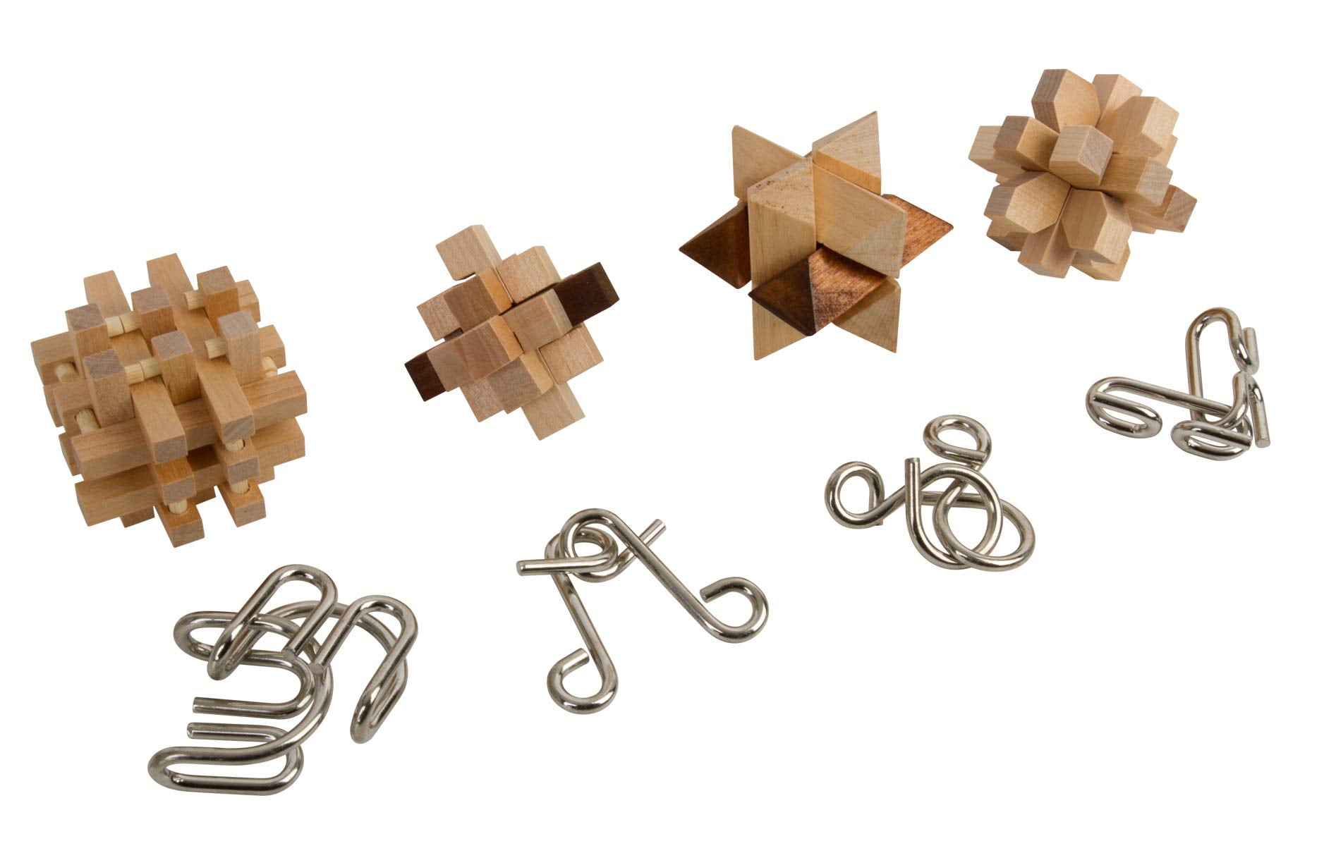 8 Pieces Set Metal and Wooden Brain Teaser Puzzles for Adults 4
