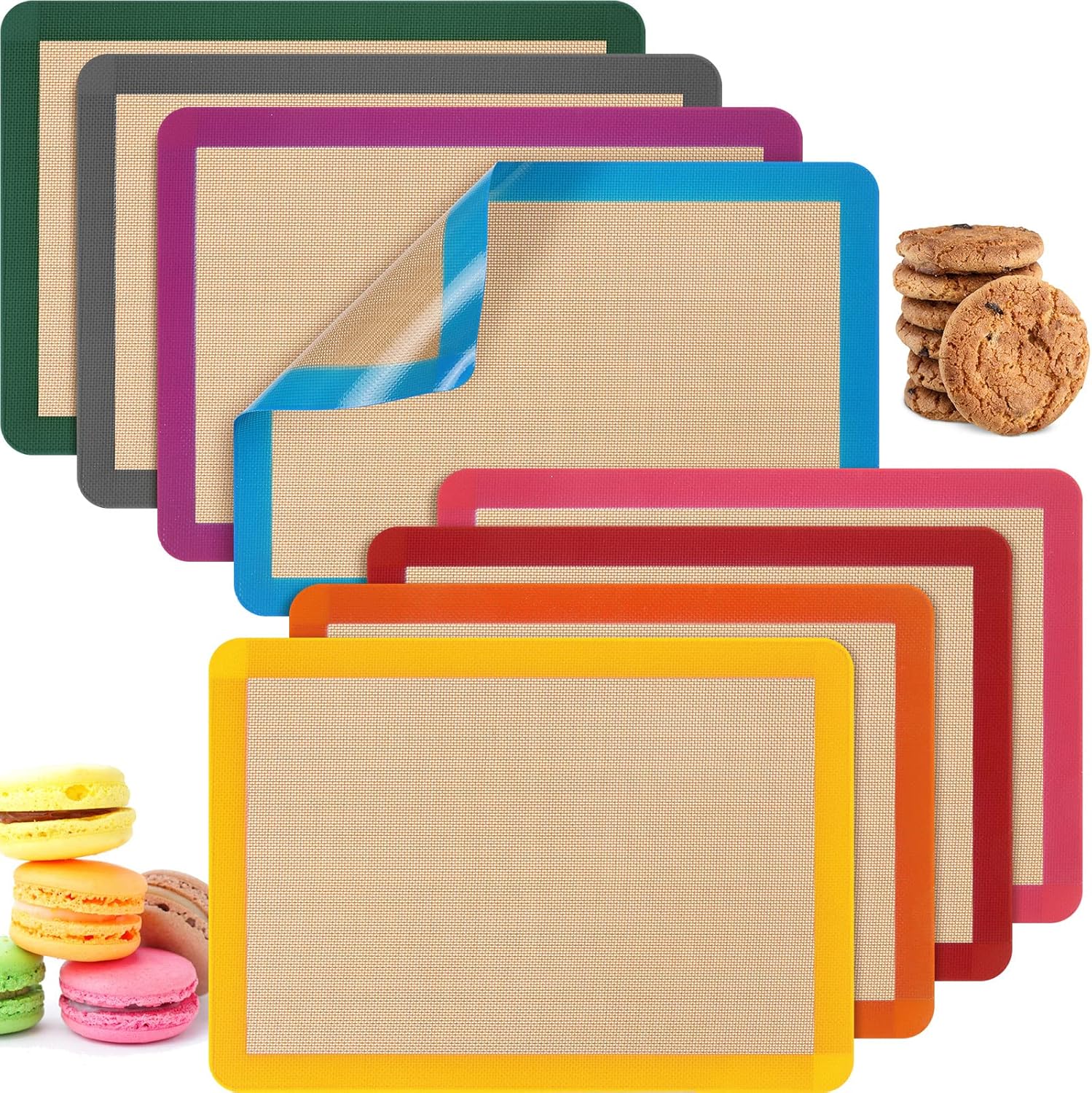 8 Pieces Silicone Baking Mat Non-stick Silicone Baking Half Sheet 16.5'' x 11.6'' Silicones Cookie Sheet Easy Clean Oven Cookie Liner for Oven Making, Macaroon, Bread Pastry(Multi Color)