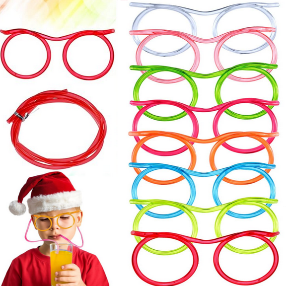 8 Pieces Silly Straw Glasses Crazy Fun Loop Straws Novelty Drinking Eyeglasses for Annual Meeting Fun Parties Birthday Assorted Colors