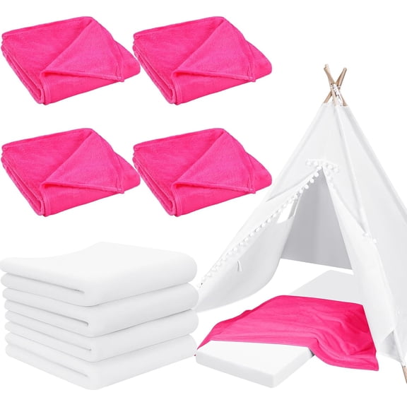 8 Pieces Sleepover Party Supplies Include Soft Throw Blankets Air Mattress Sheet Pad Covers for Spa Sleepover Slumber Birthday Party Favors (White and Rose Red)