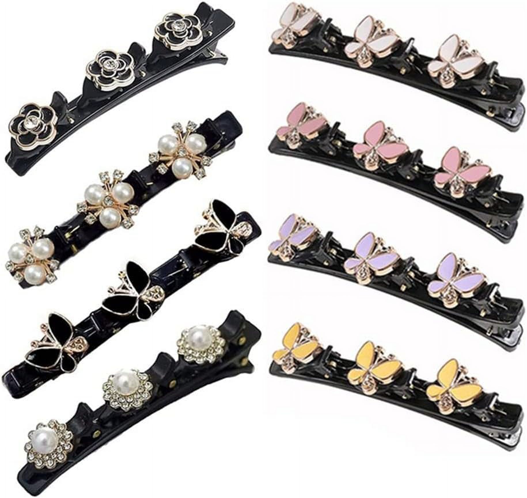 8 Pieces Sparkling Crystal Hair Clip,Braided Hair Clips,Double Layer