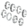 thumbnail image 1 of 8 Pieces Stainless Steel Fidget Ring Swivel Ring Flower Moon Cool Anxiety Ring Stress Relief Wedding Promise Ring Set, 1 of 16