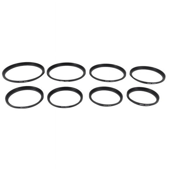 8 Pieces Step-Up Adapter Ring Set,Includes 49-52mm, 52-55mm, 55-58mm, 58-62mm, 62-67mm, 67-72mm, 72-77mm, 77-82mm-Black,black