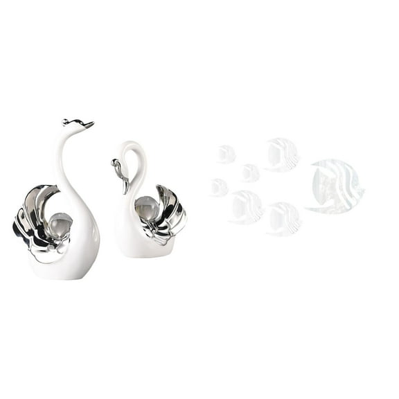 8 Pieces Swan Figurine Fish Wall Sticker Modern Ceramic Sculpture Table Centerpiece for Hallway Kitchen Office