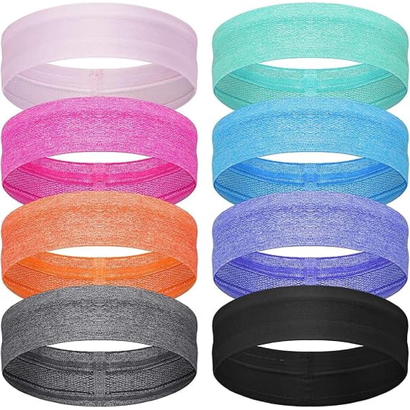8 Pieces Sweatbands Non Slip Headbands Stretchy Running Sports Sweatbands Workout Headband Grip Silicone Yoga Hair Band Elastic Exercise Hair Wrap for Women Men