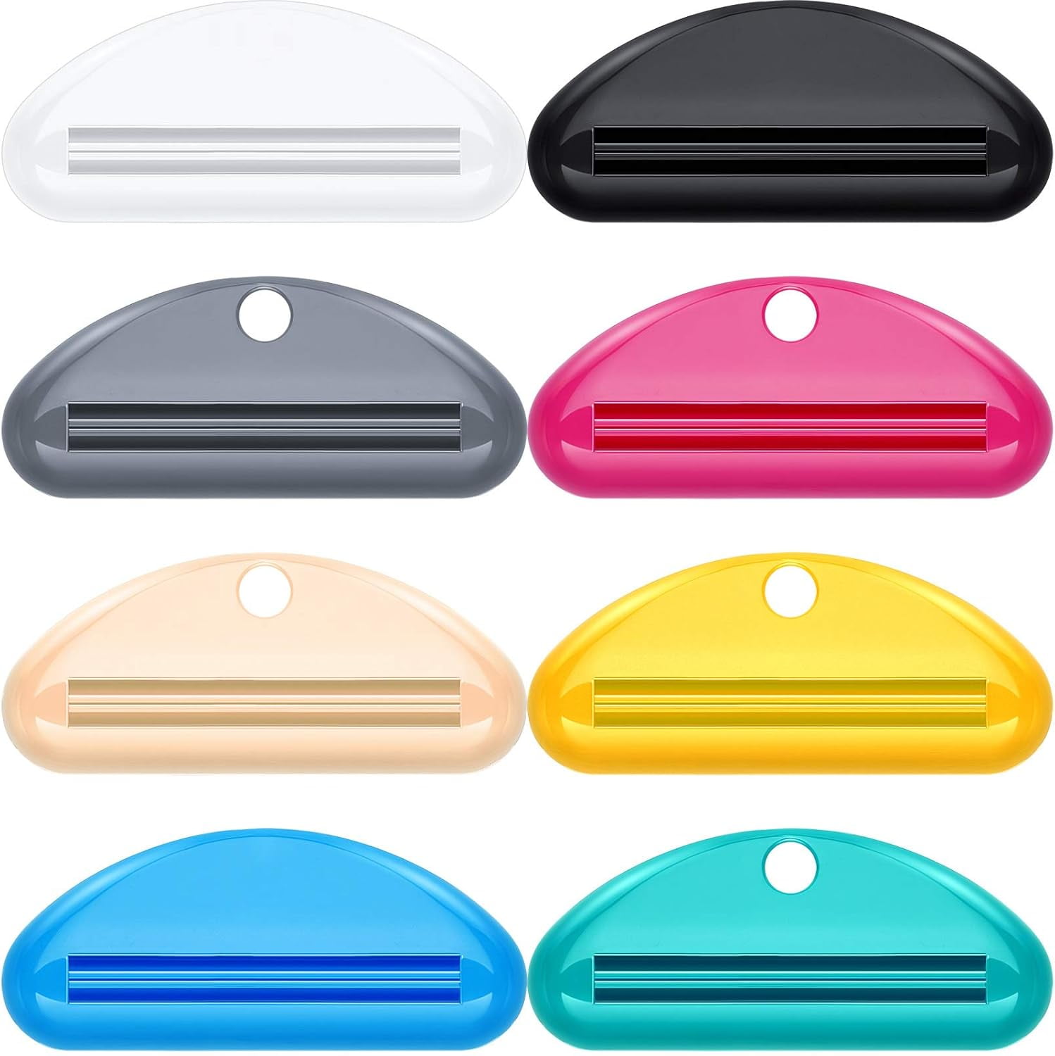 8 Pieces Toothpaste Tube Squeezer Dispenser Toothpaste Rollers Clips for Bathroom (Beige, Gray, Black, Rose Red, Green, Yellow, White, Blue)