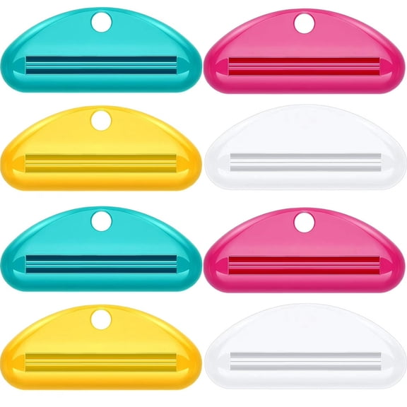 8 Pieces Toothpaste Tube Squeezer Dispenser Toothpaste Rollers Clips for Bathroom (Rose Red, Yellow, White, Blue)