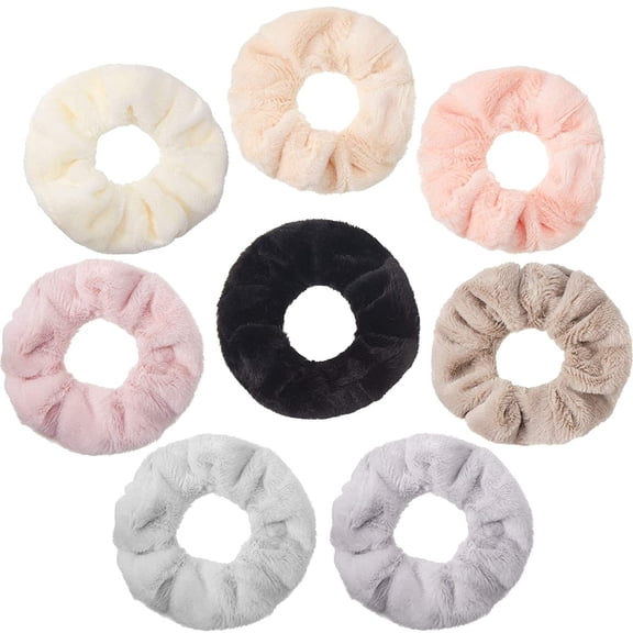 8 Pieces Towel Fluffy Scrunchies Soft Thick Fuzzy Scrunchy Ponytail Holder Hair Ties for Wet and Dry Hair