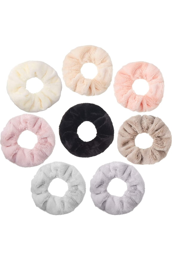 8 Pieces Towel Fluffy Scrunchies Soft Thick Fuzzy Scrunchy Ponytail Holder Hair Ties for Wet and Dry Hair