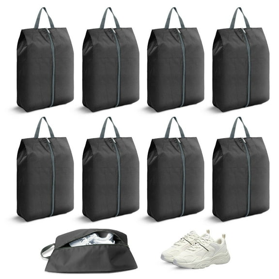 8 Pieces Waterproof Travel Shoe Bag, Portable Cleat Bag with Zipper & Handle, Extra Large Shoe Storage Cubes Pouch for Women Men Luggage Packing Gym Traveling Suitcase (Black)