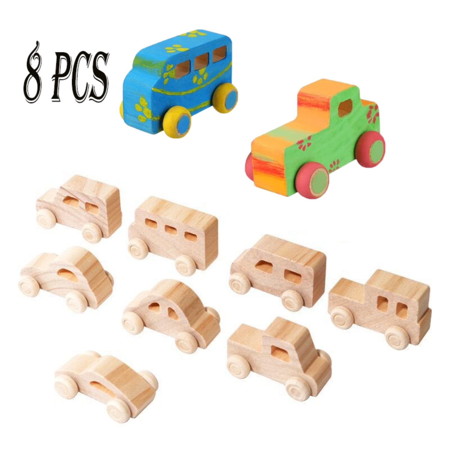 8 Pieces Wood DIY Car Toys, Unfinished Wooden Cars, Crafts for Students