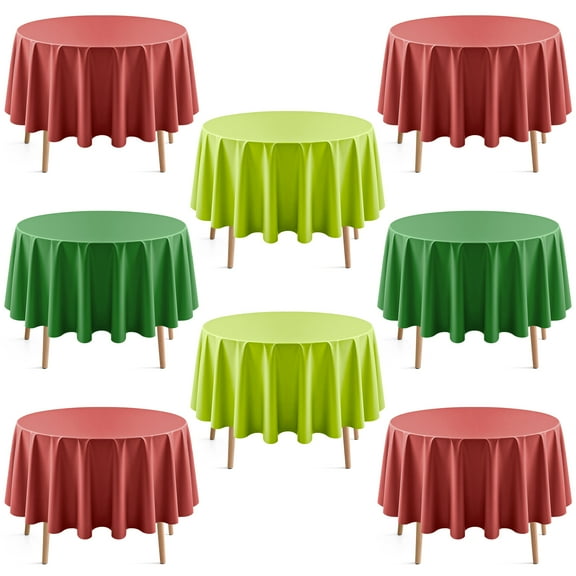 8 Pieces Xmas Series Round Tablecloth, 84" Solid Color Waterproof & Spillproof Disposable Plastic Table Cover, Durable Party Tablecloth for Dining, Buffet, Picnic, Outdoor Events