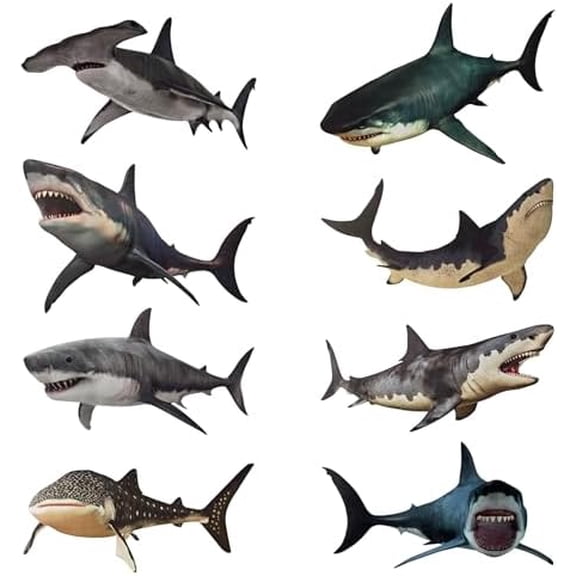 8 Pieces of Shark Wall Stickers for Marine Animals, Easy to Peel and Post, Suitable for Children's Bedrooms, Classrooms, and Parties$$Tools