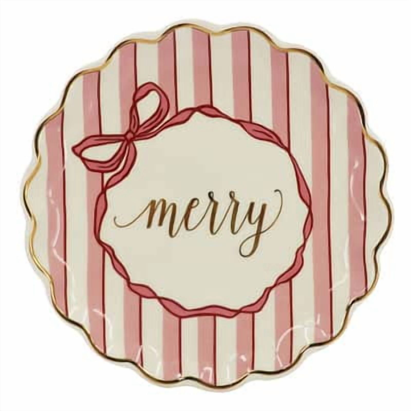 8" Pink & White Merry Ceramic Plate by Ashland - Holiday and Christmas Home Decor