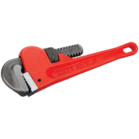 Performance Tool W1133-8B 8 In. Pipe Wrench - Drop-Forged Steel, Plumbers Wrench, Adjustable, Milled Steel Jaws, Red