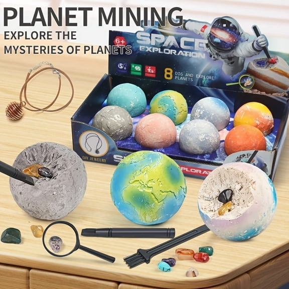 8 Planet Gem Digging Kit, Christmas gifts for children, Dig 8 Planets to Find 25-30 Gems and Explore the Solar System, Science STEM Activity - Educational Gift, Suitable for Boys and Girls Ages 6+